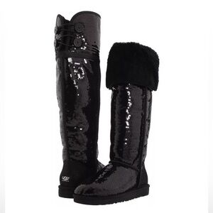 RARE UGG Bailey Button Sparkle Over-the-Knee Boots – Black